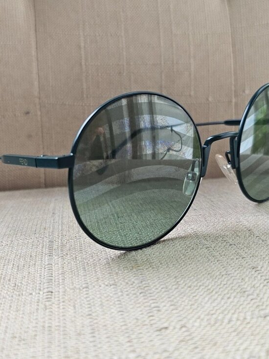 Fendi Women Sunglasses Green Tone Metal Frame Round Eyewear waves Made in Italy main image 11